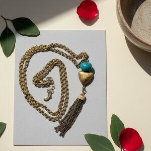 Mollybeads Turquoise Waterfall gold tone chain EUC 32' long